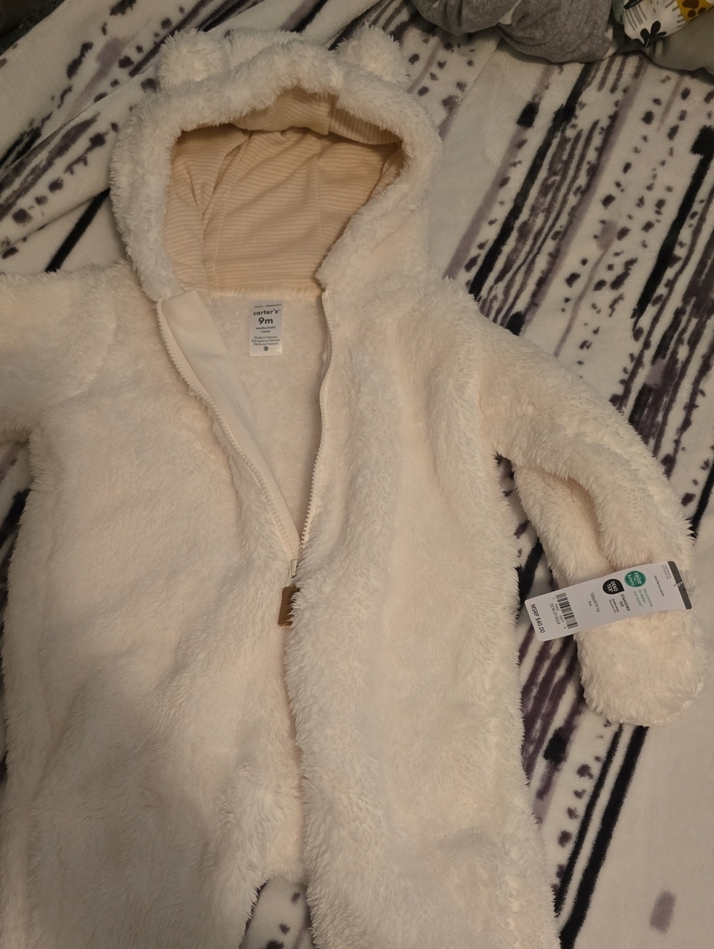 Carter's Plush Cream Hooded Baby Puffer Snowsuit